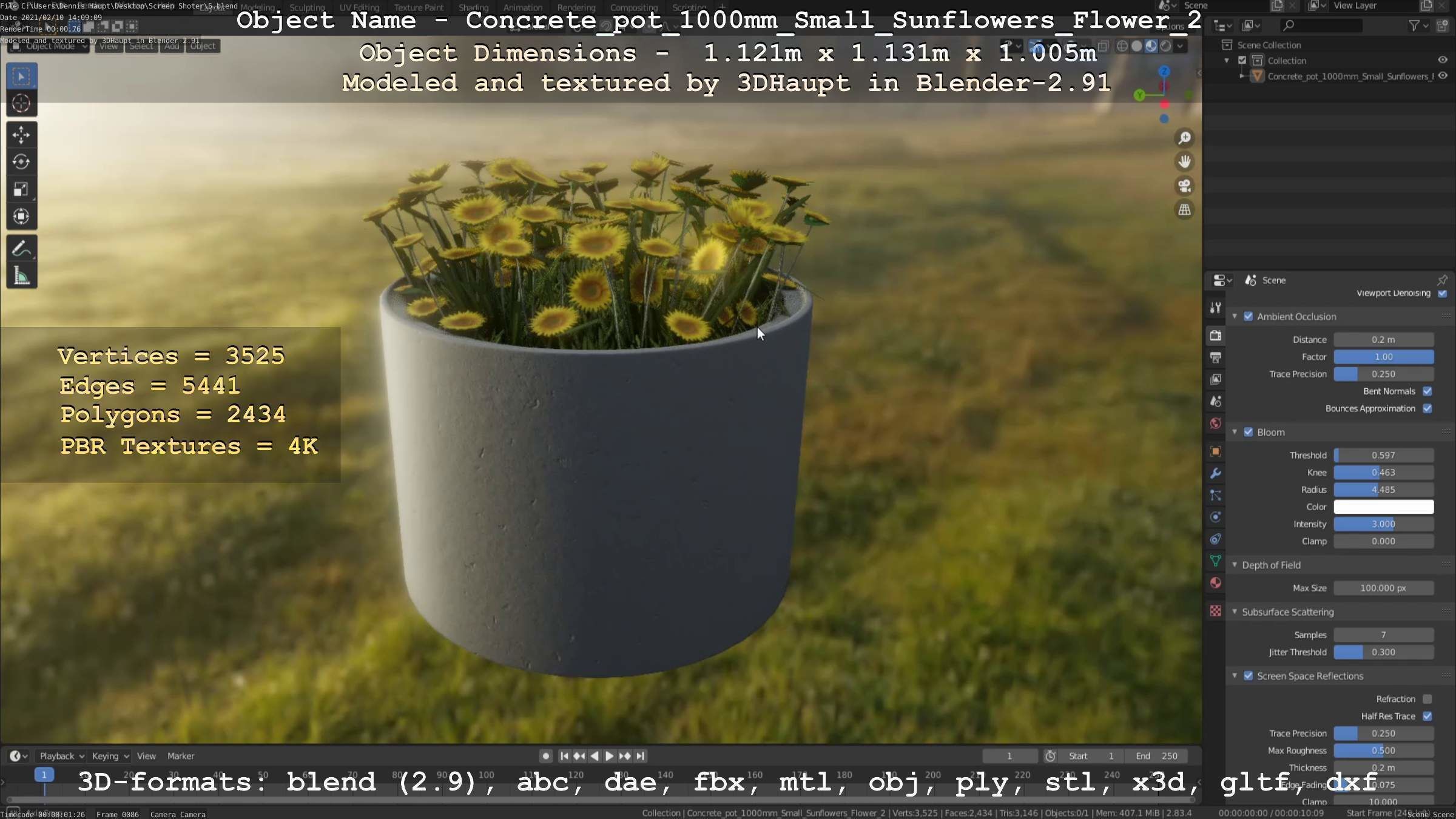 Small Sunflowers in Concrete Pipe Pots 3D Model Collection_41