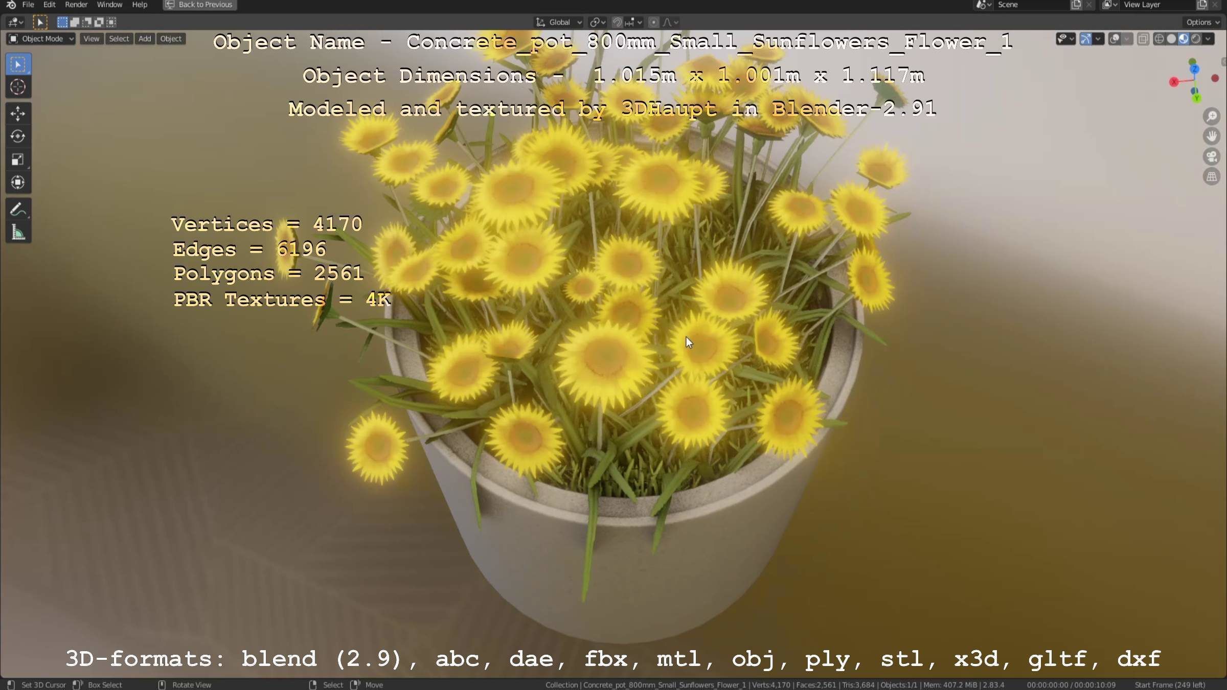 Small Sunflowers in Concrete Pipe Pots 3D Model Collection_66