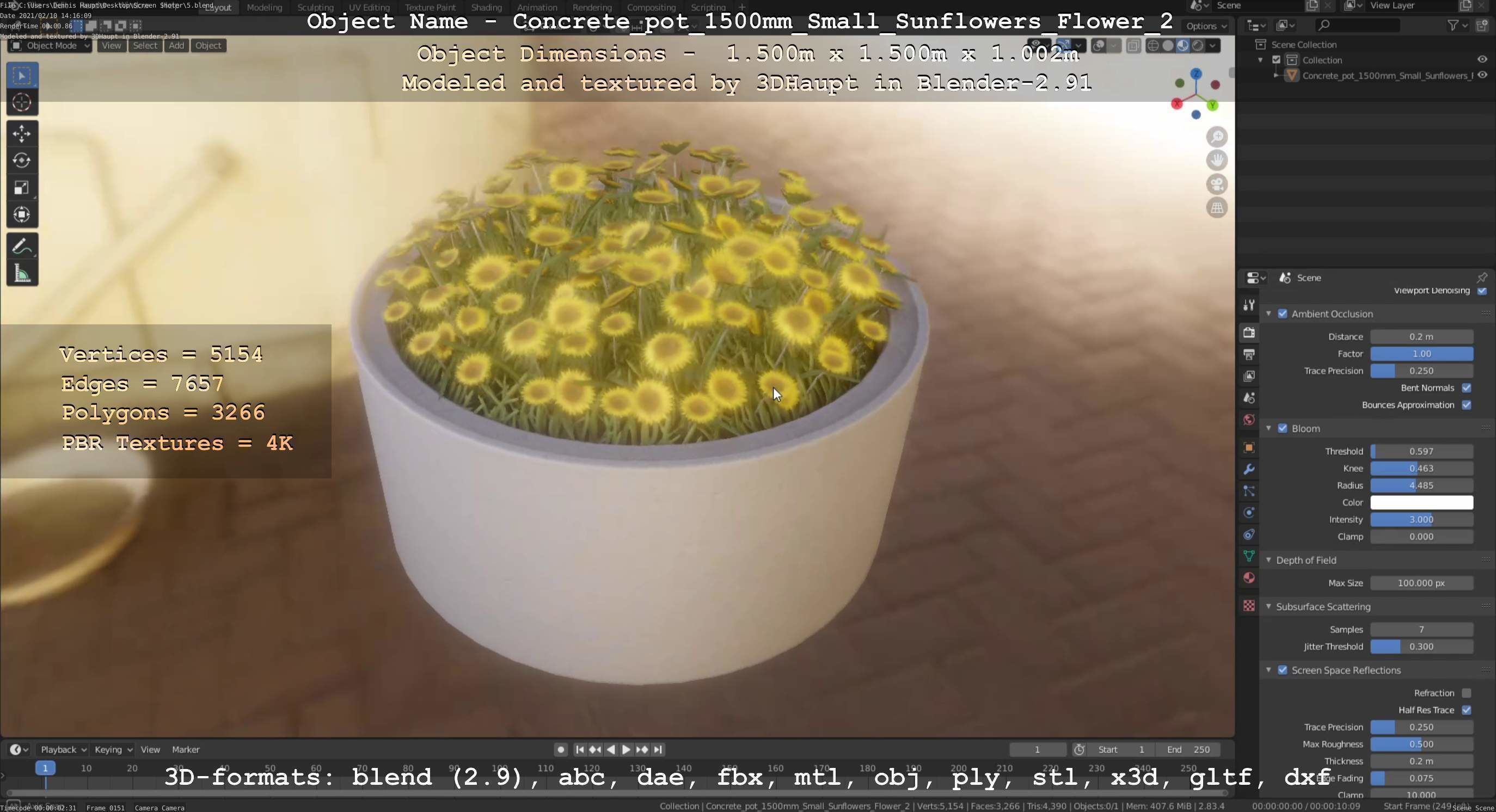 Small Sunflowers in Concrete Pipe Pots 3D Model Collection_26