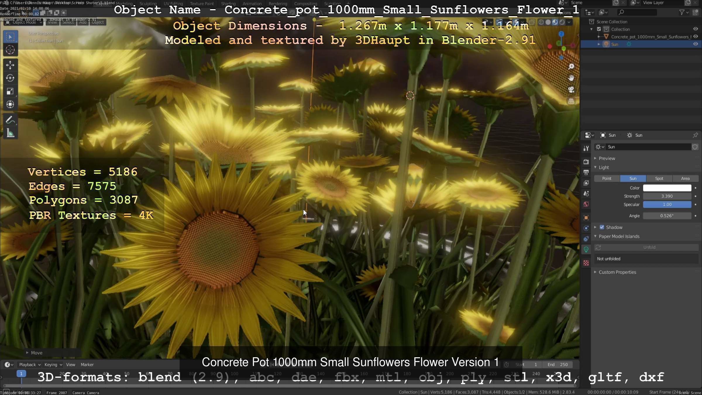 Small Sunflowers in Concrete Pipe Pots 3D Model Collection_12