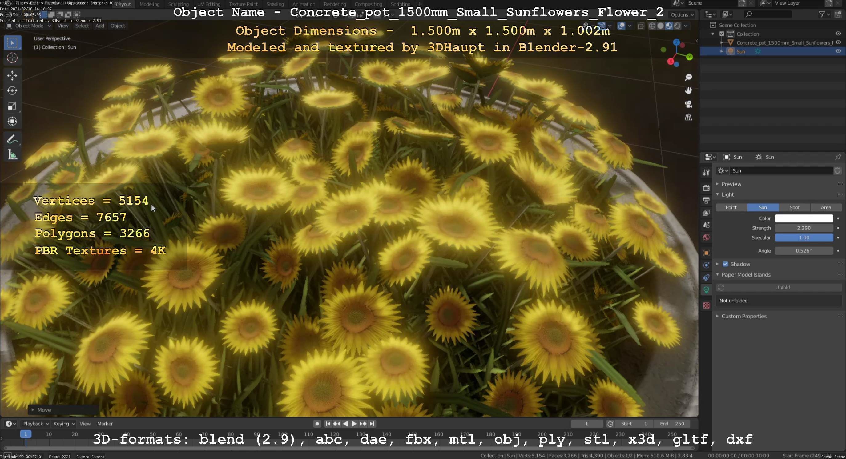 Small Sunflowers in Concrete Pipe Pots 3D Model Collection_37