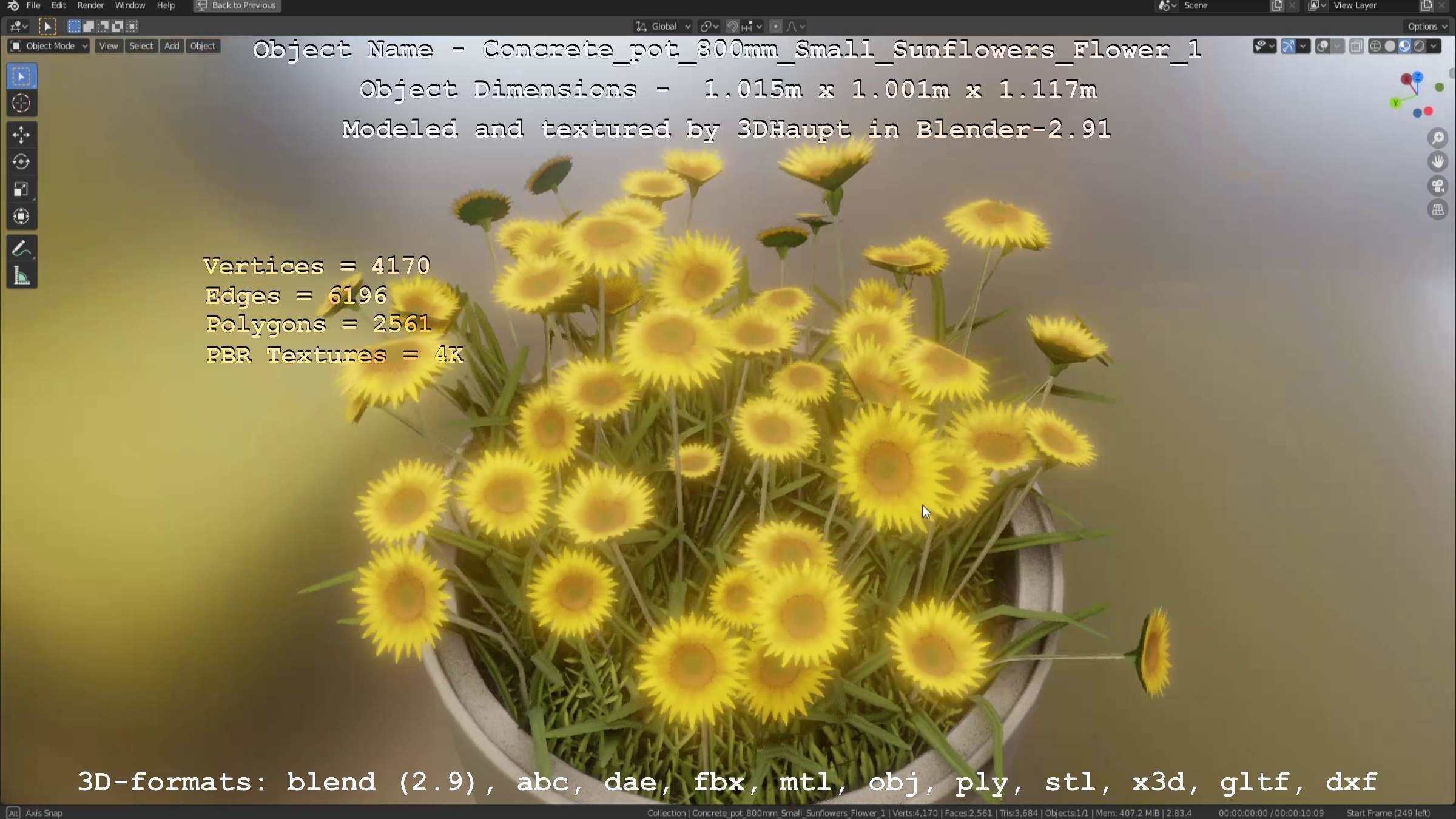 Small Sunflowers in Concrete Pipe Pots 3D Model Collection_64