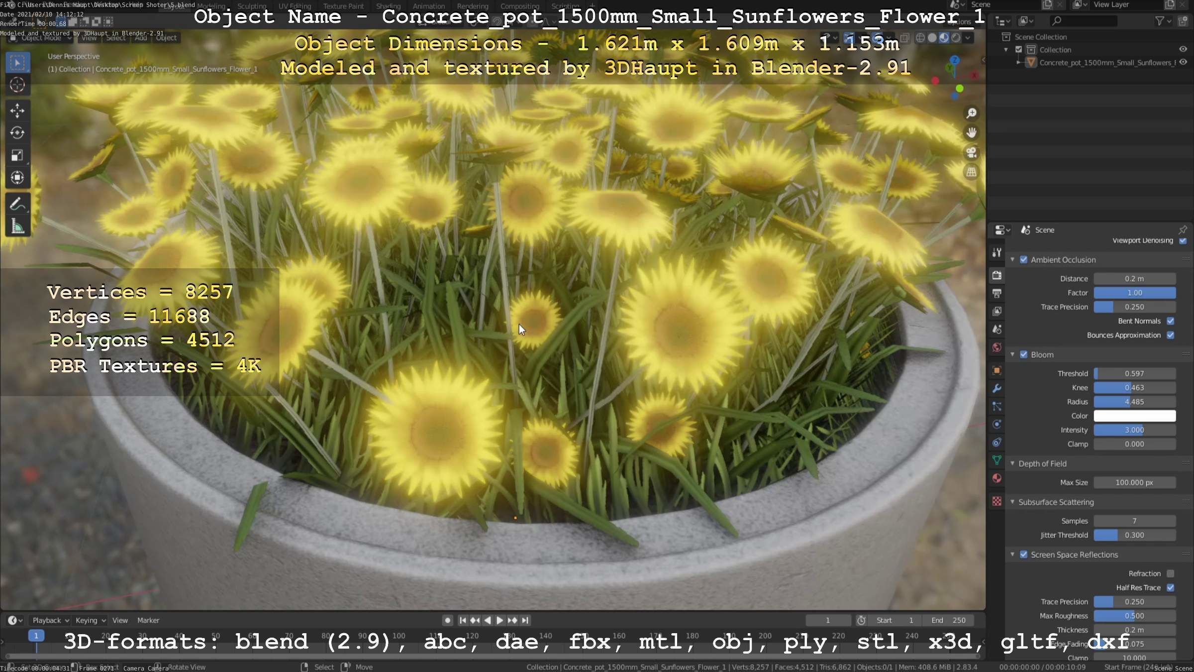 Small Sunflowers in Concrete Pipe Pots 3D Model Collection_21