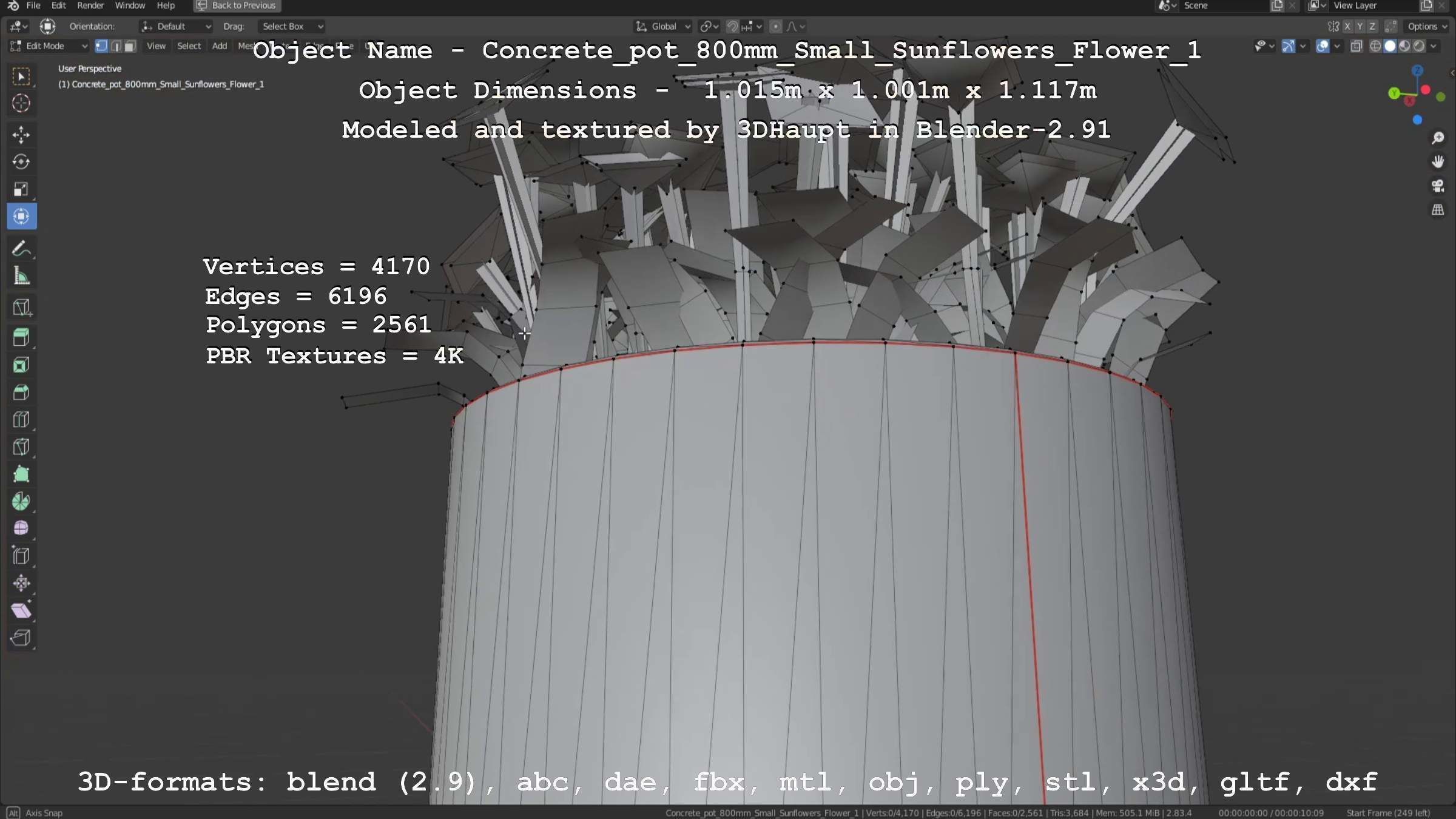 Small Sunflowers in Concrete Pipe Pots 3D Model Collection_73