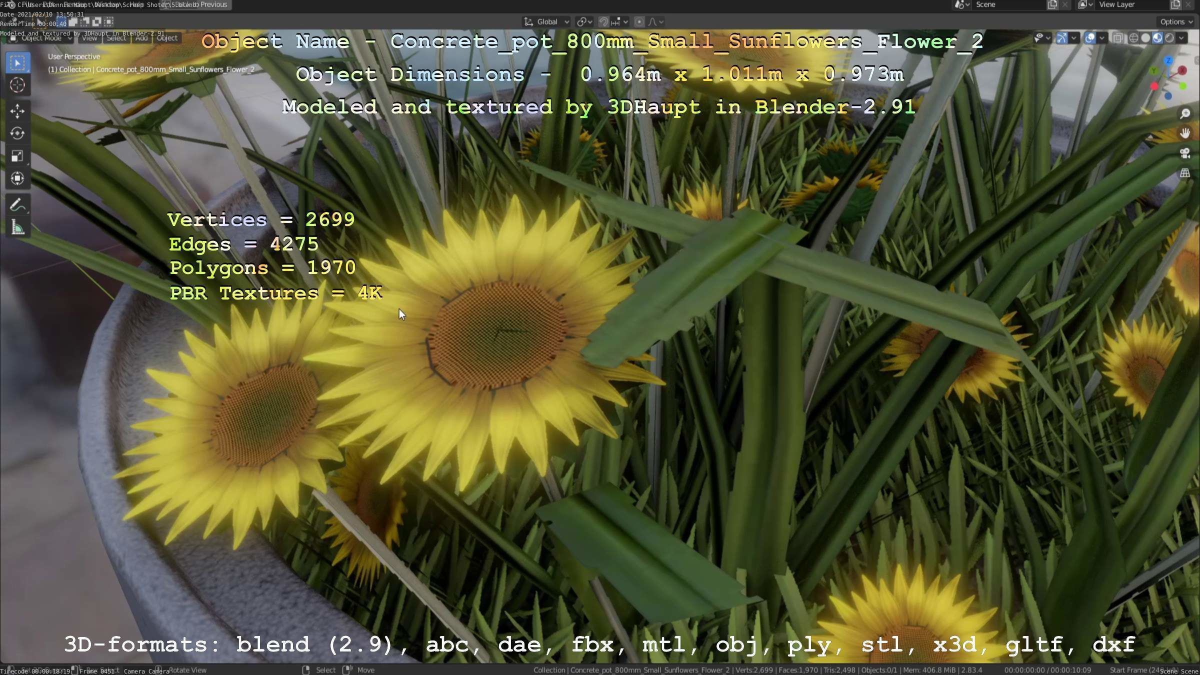 Small Sunflowers in Concrete Pipe Pots 3D Model Collection_57