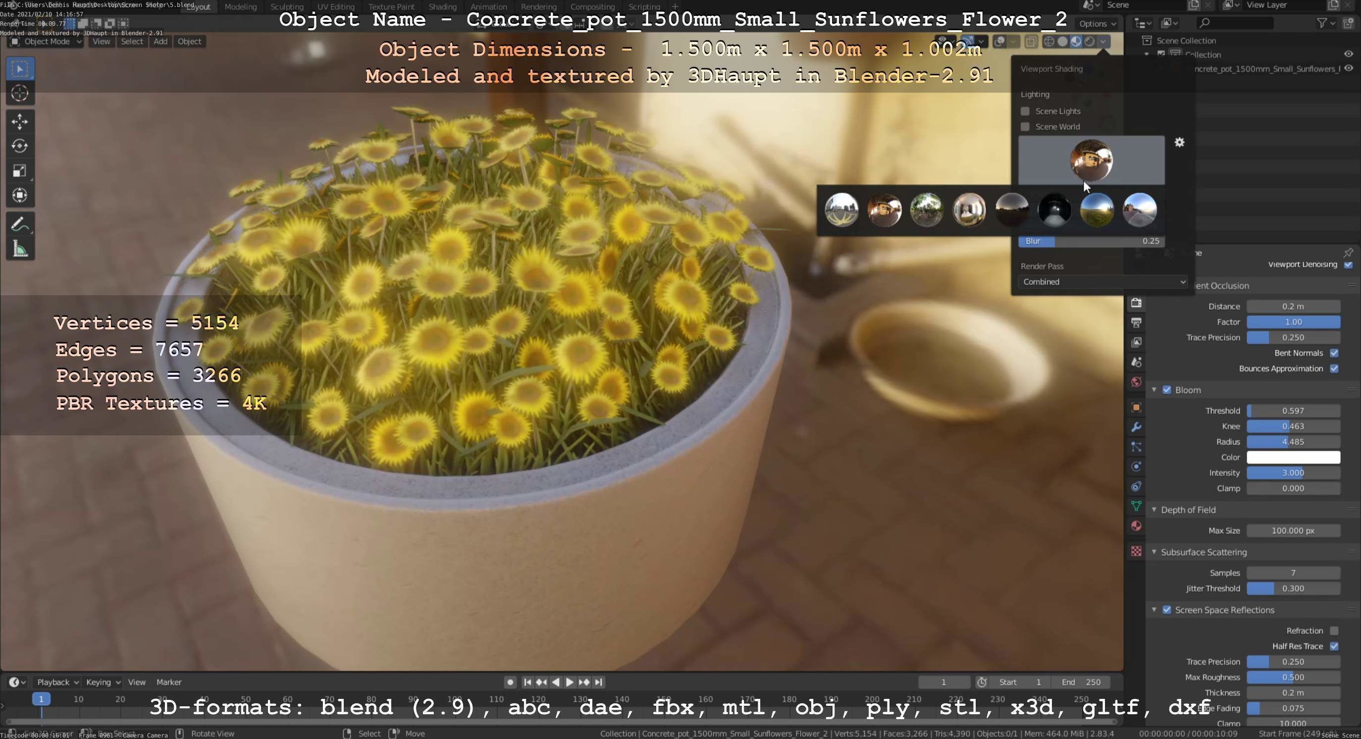 Small Sunflowers in Concrete Pipe Pots 3D Model Collection_18