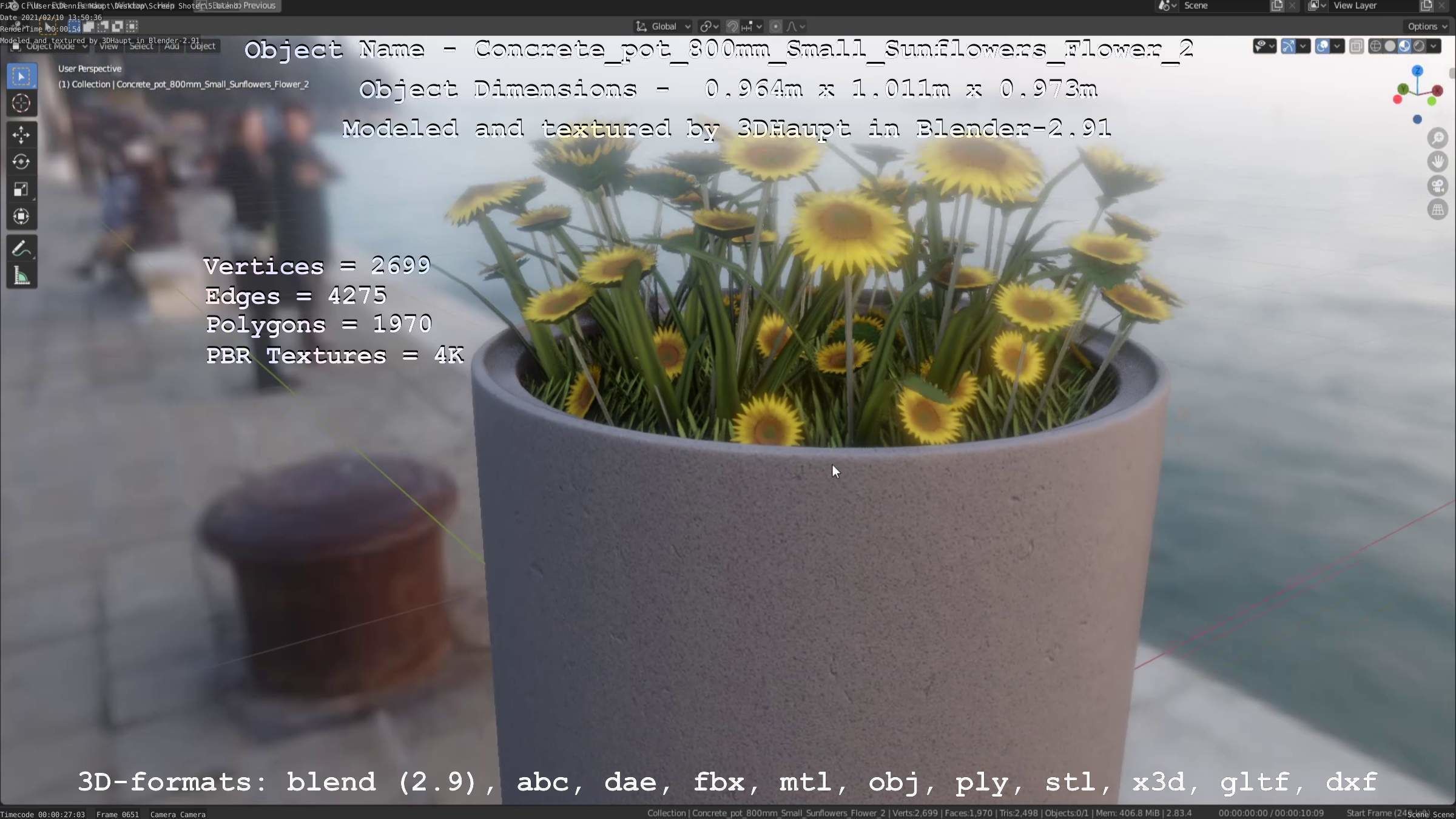 Small Sunflowers in Concrete Pipe Pots 3D Model Collection_55