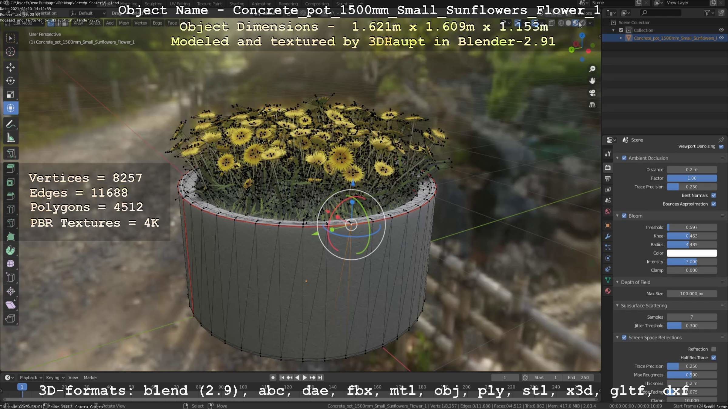 Small Sunflowers in Concrete Pipe Pots 3D Model Collection_45