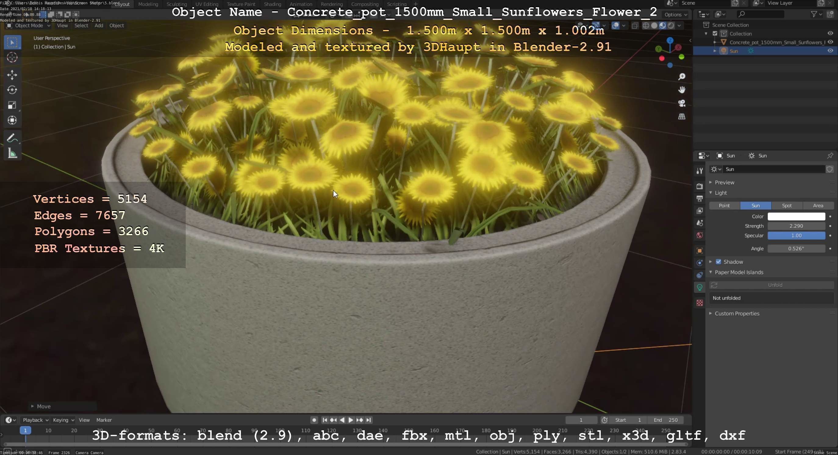 Small Sunflowers in Concrete Pipe Pots 3D Model Collection_19
