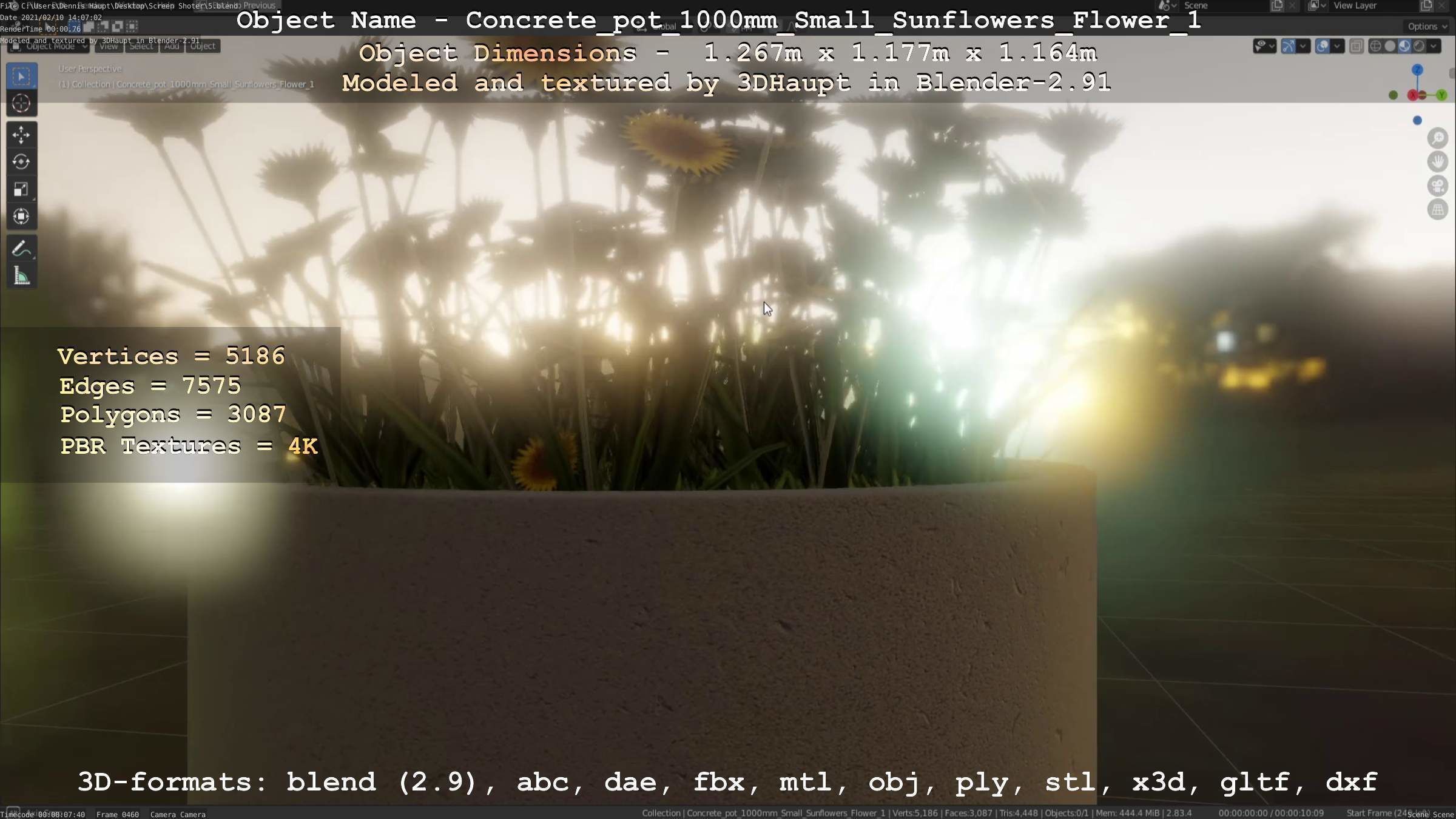 Small Sunflowers in Concrete Pipe Pots 3D Model Collection_49