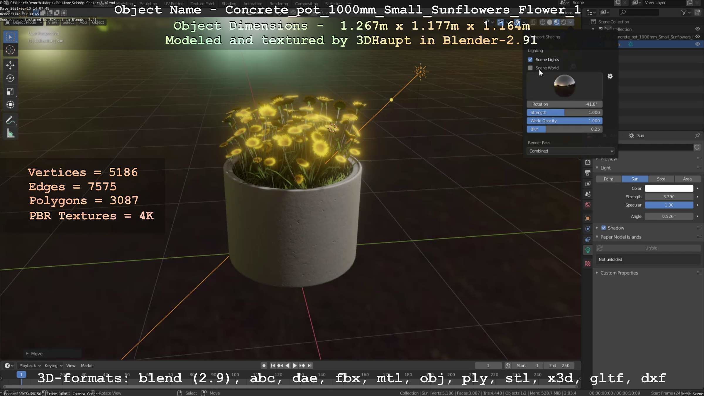 Small Sunflowers in Concrete Pipe Pots 3D Model Collection_54