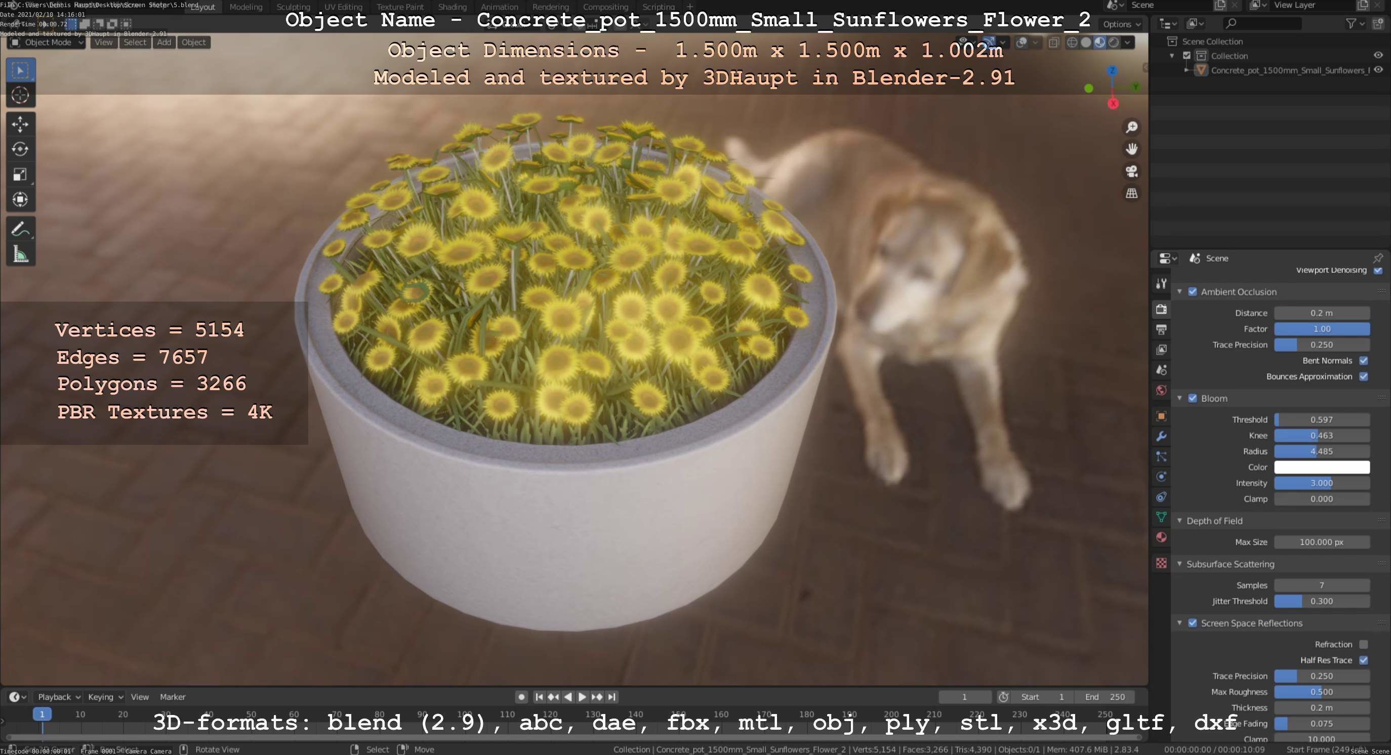 Small Sunflowers in Concrete Pipe Pots 3D Model Collection_17