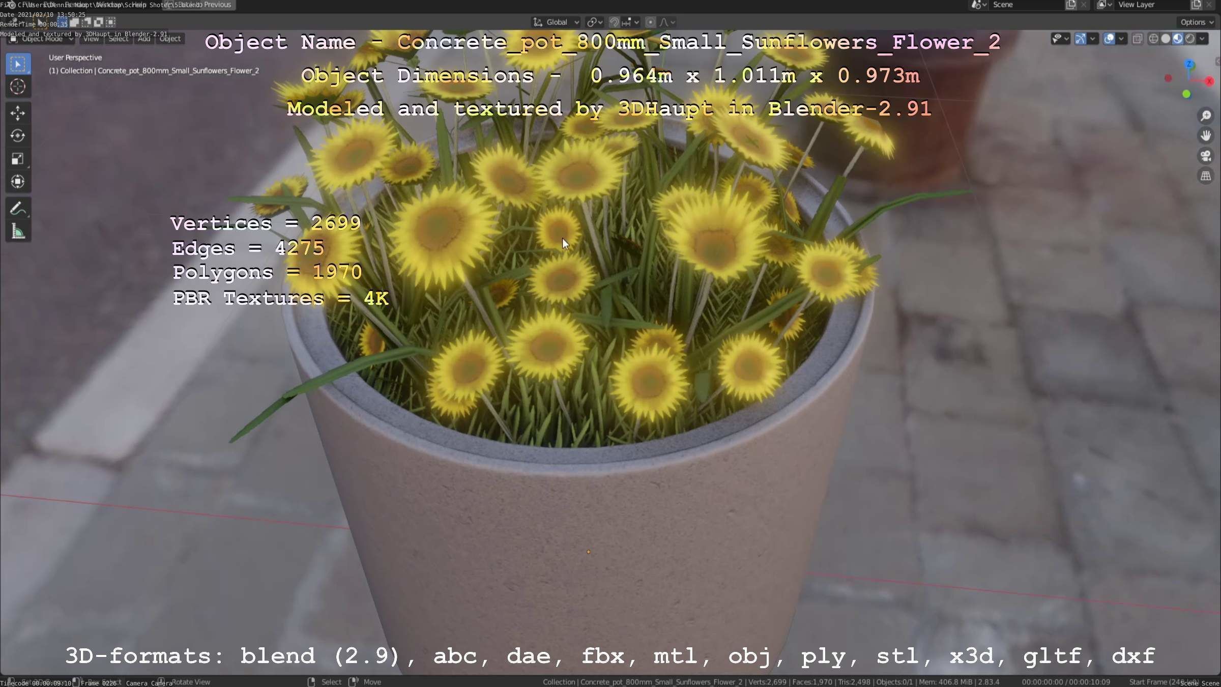 Small Sunflowers in Concrete Pipe Pots 3D Model Collection_59