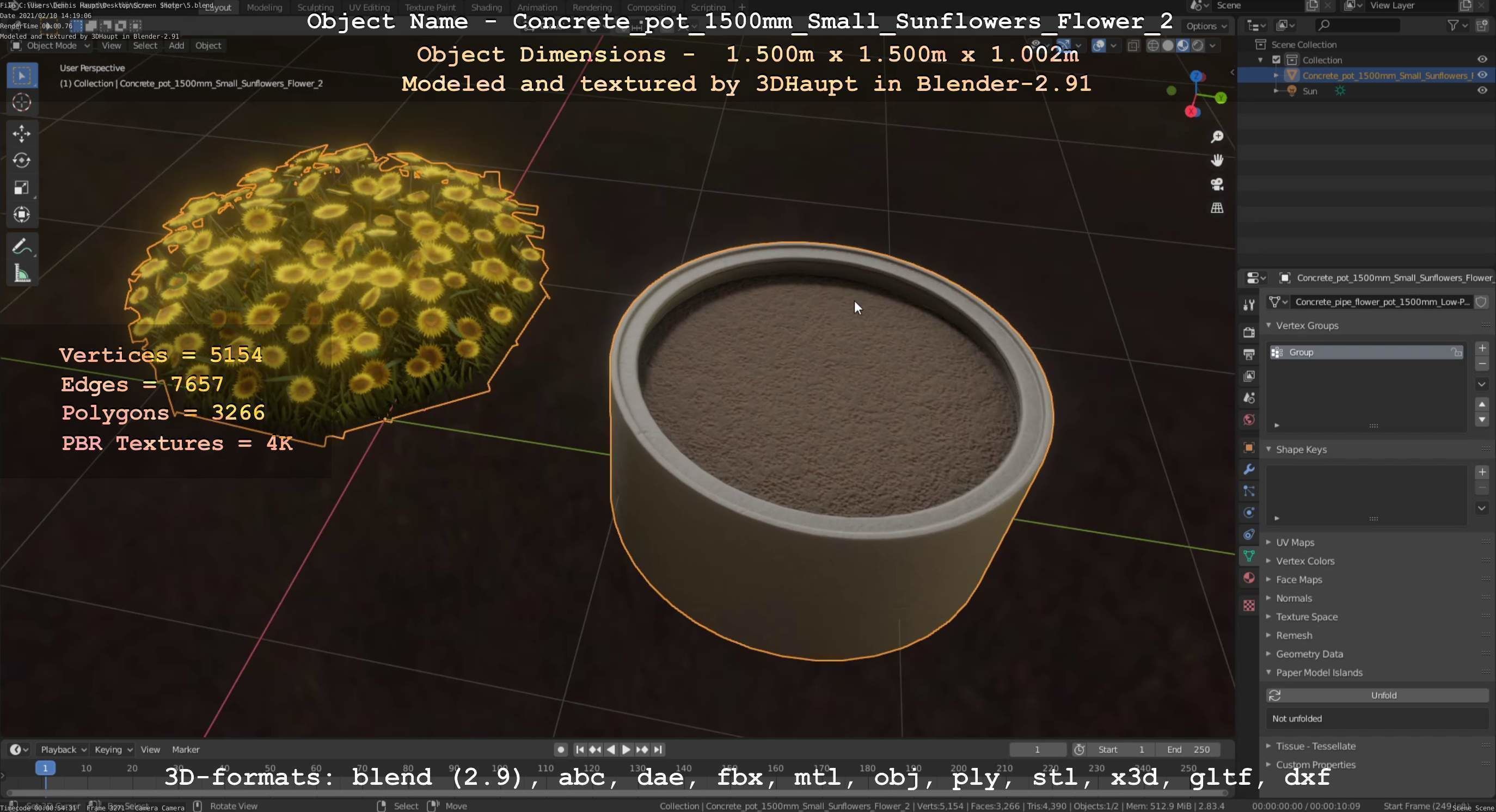 Small Sunflowers in Concrete Pipe Pots 3D Model Collection_13