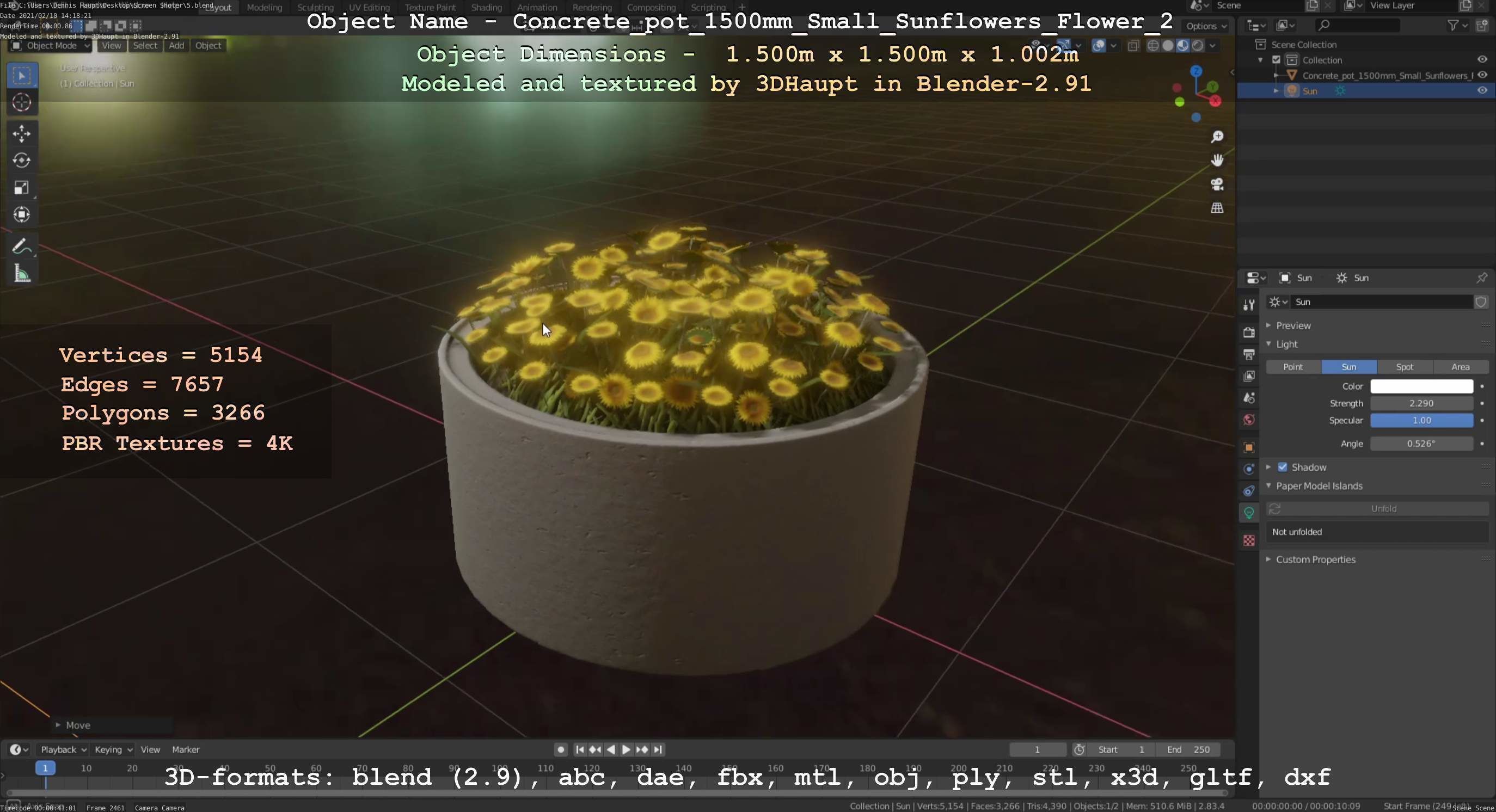 Small Sunflowers in Concrete Pipe Pots 3D Model Collection_31