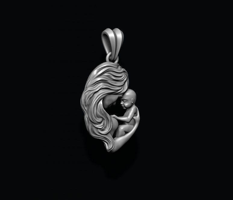 Mother with baby pendant 3D print model_8