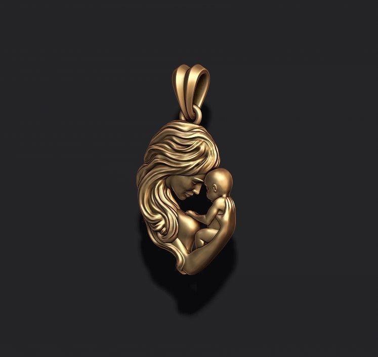 Mother with baby pendant 3D print model_4