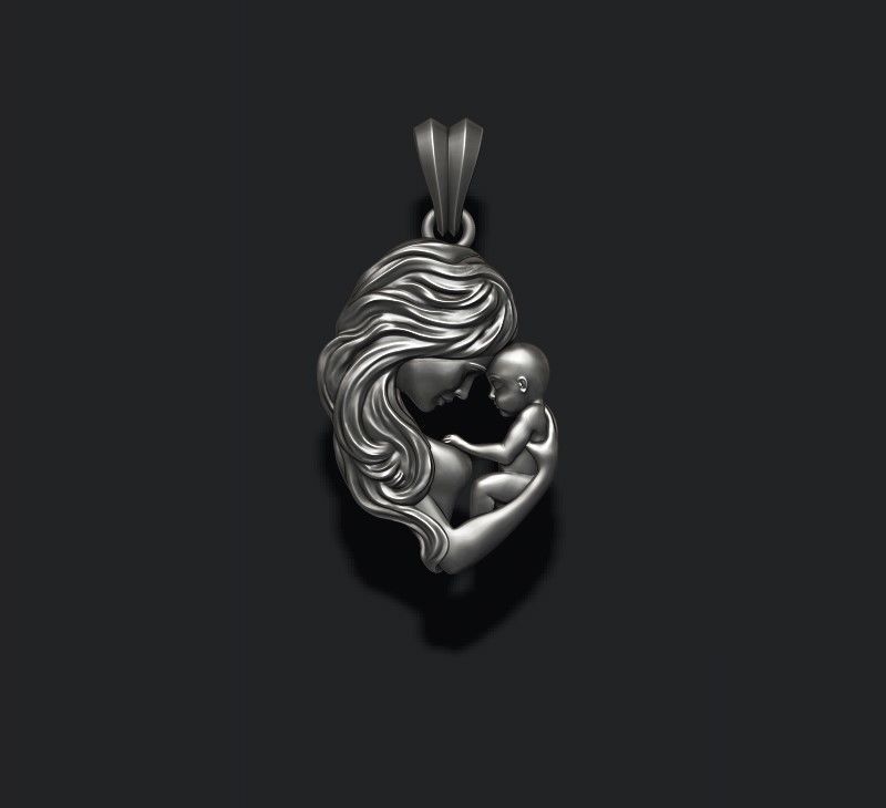 Mother with baby pendant 3D print model_6