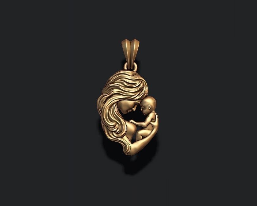 Mother with baby pendant 3D print model_2