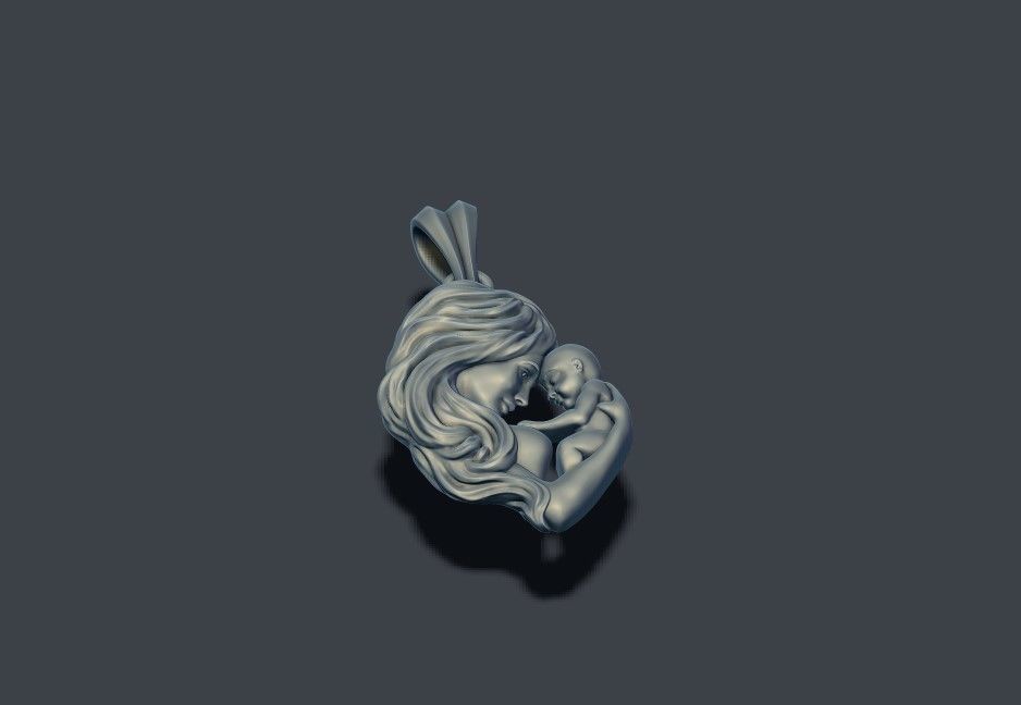 Mother with baby pendant 3D print model_5