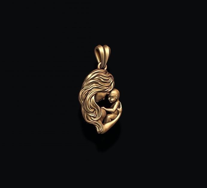 Mother with baby pendant 3D print model_3