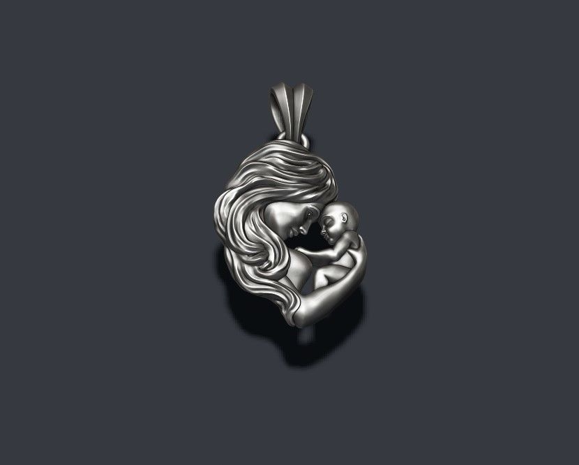 Mother with baby pendant 3D print model_7