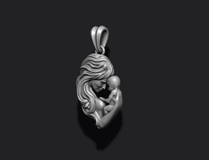 Mother with baby pendant 3D print model_1