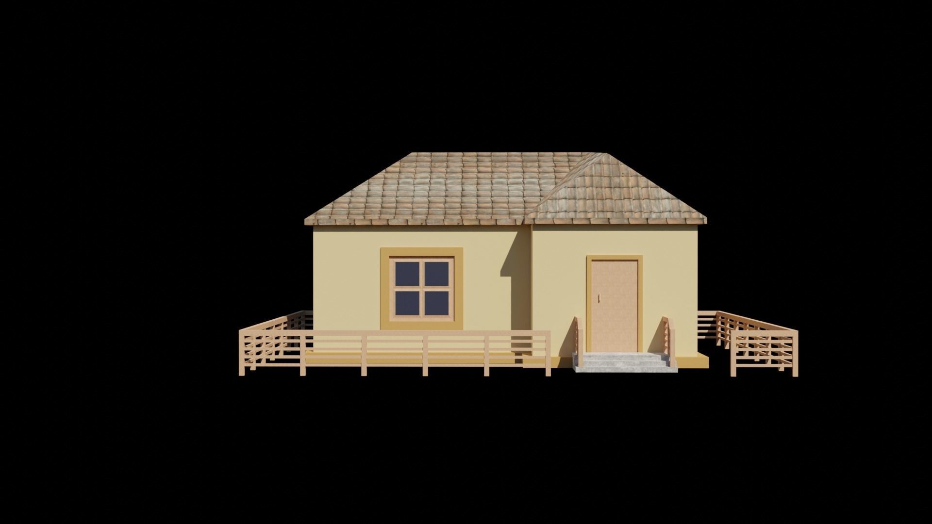 low poly house with wooden fence Low-poly 3D model_3