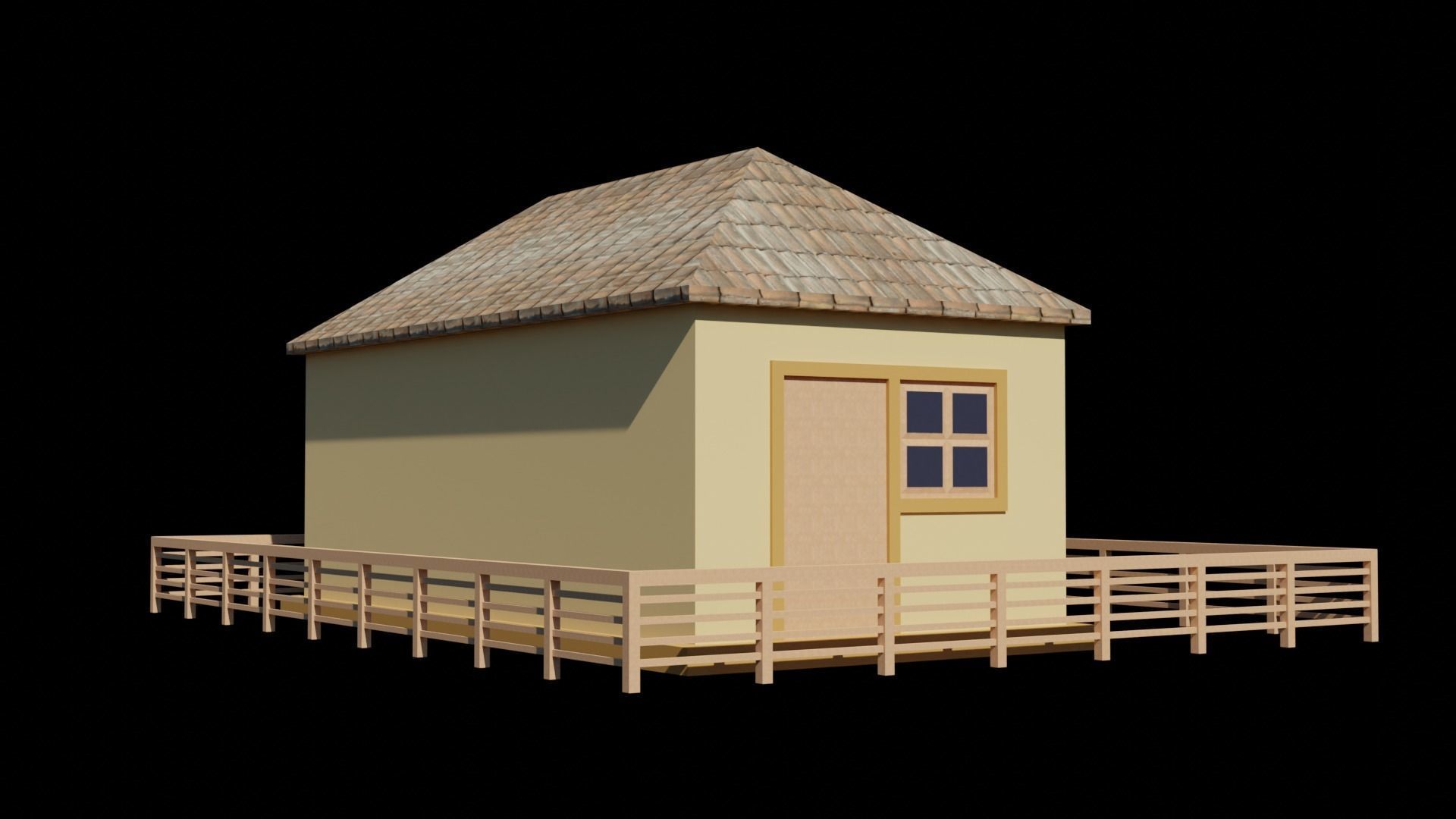 low poly house with wooden fence Low-poly 3D model_12