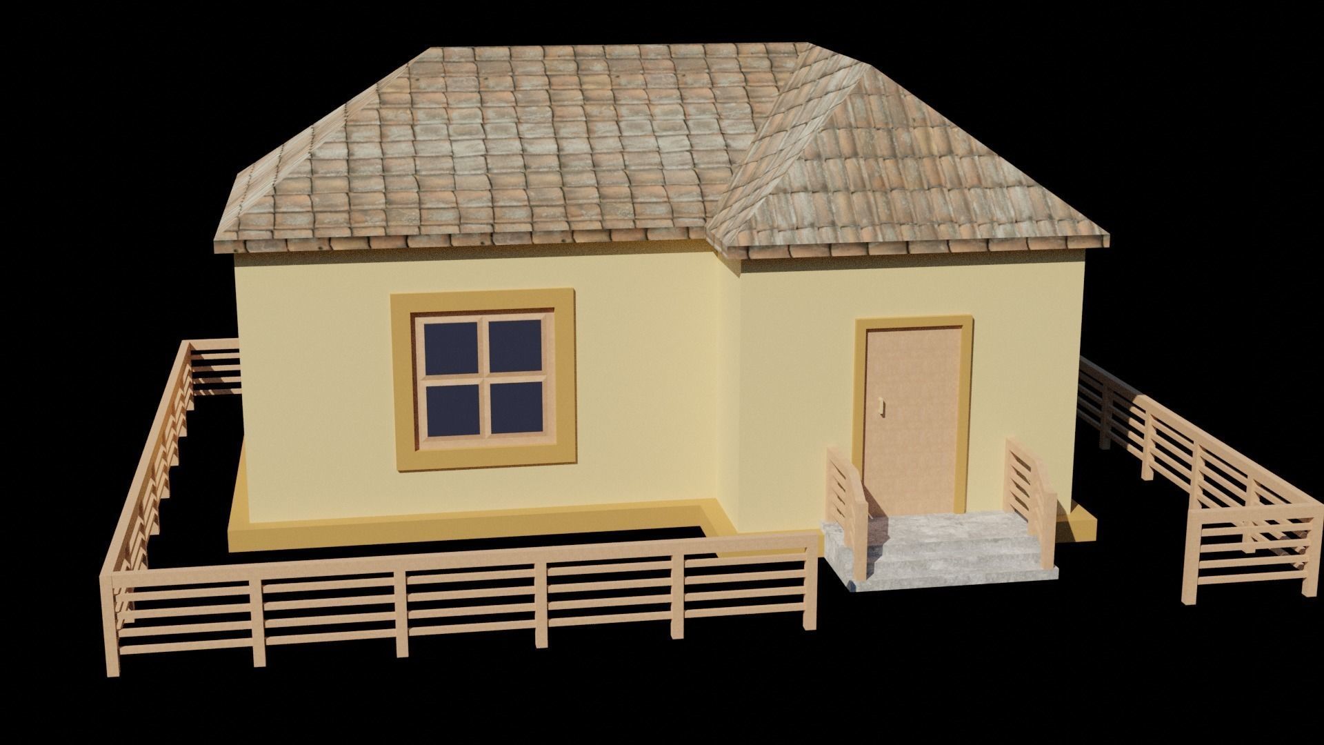 low poly house with wooden fence Low-poly 3D model_6