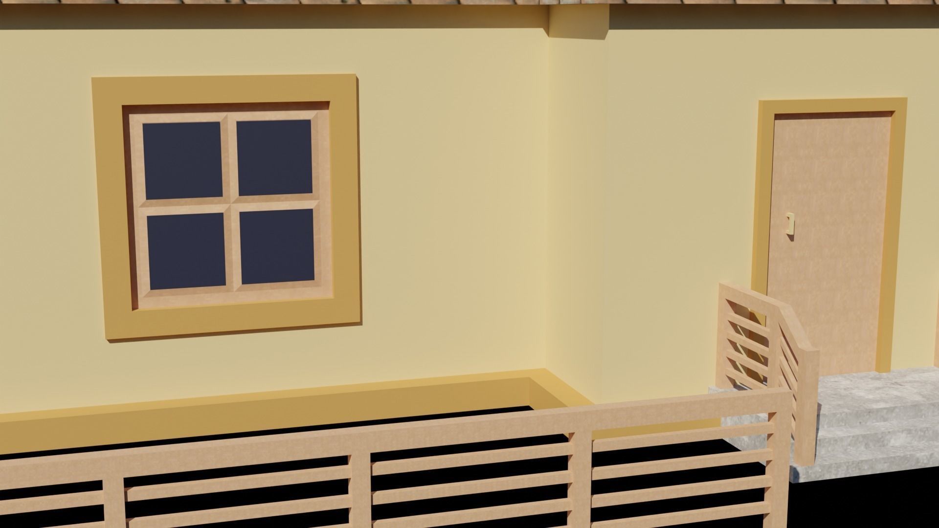 low poly house with wooden fence Low-poly 3D model_7