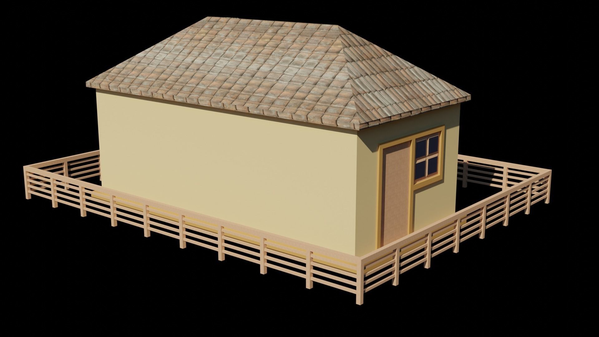 low poly house with wooden fence Low-poly 3D model_9
