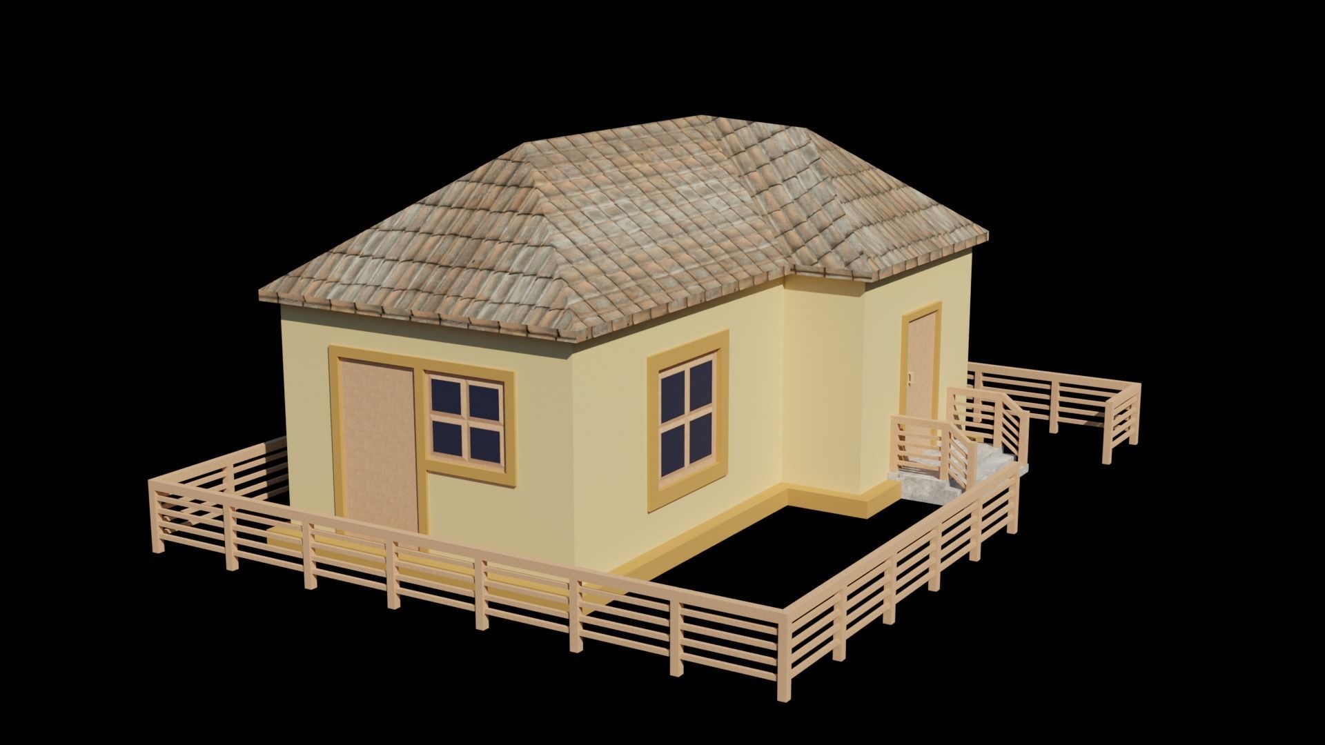 low poly house with wooden fence Low-poly 3D model_11