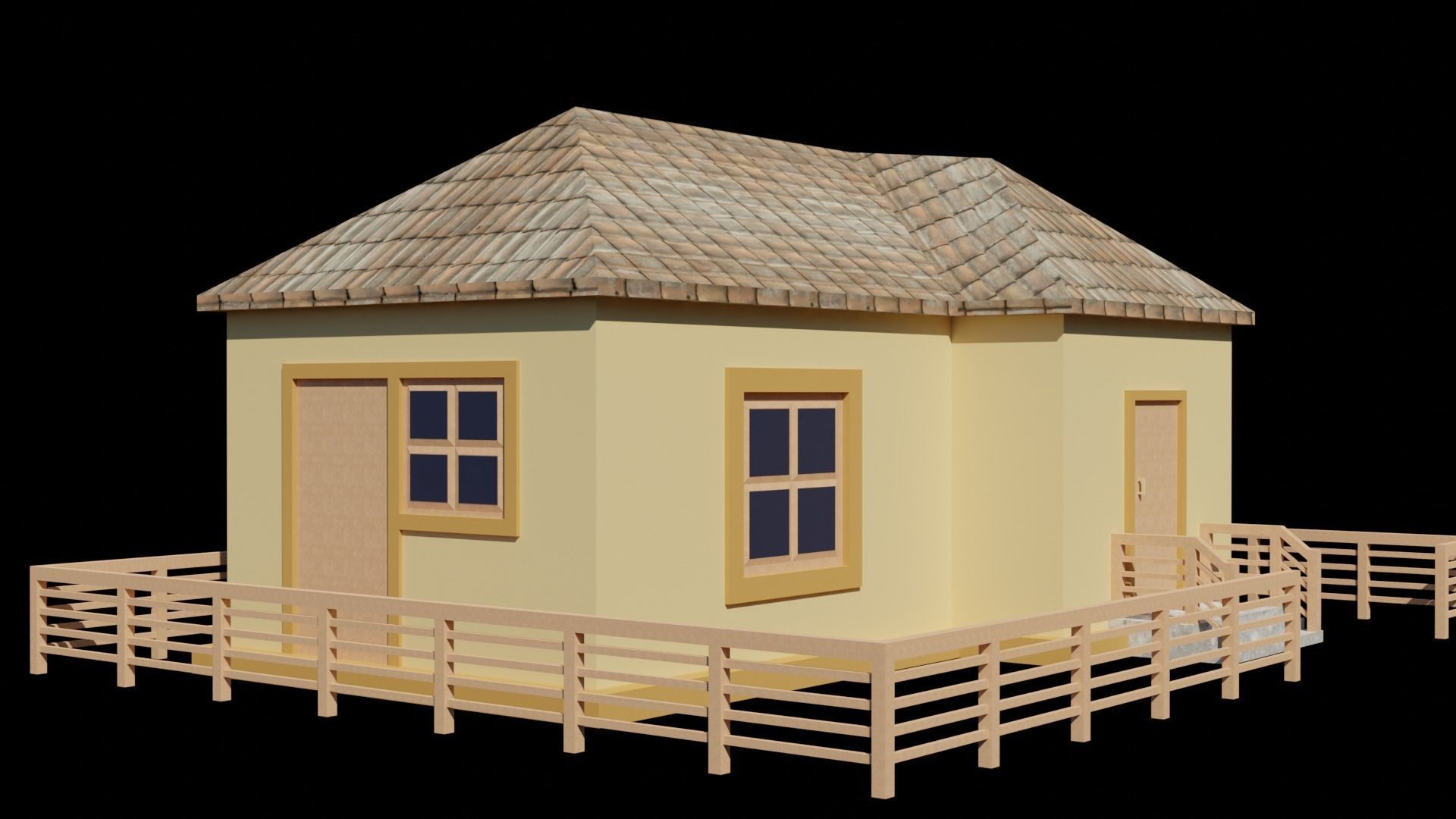 low poly house with wooden fence Low-poly 3D model_10