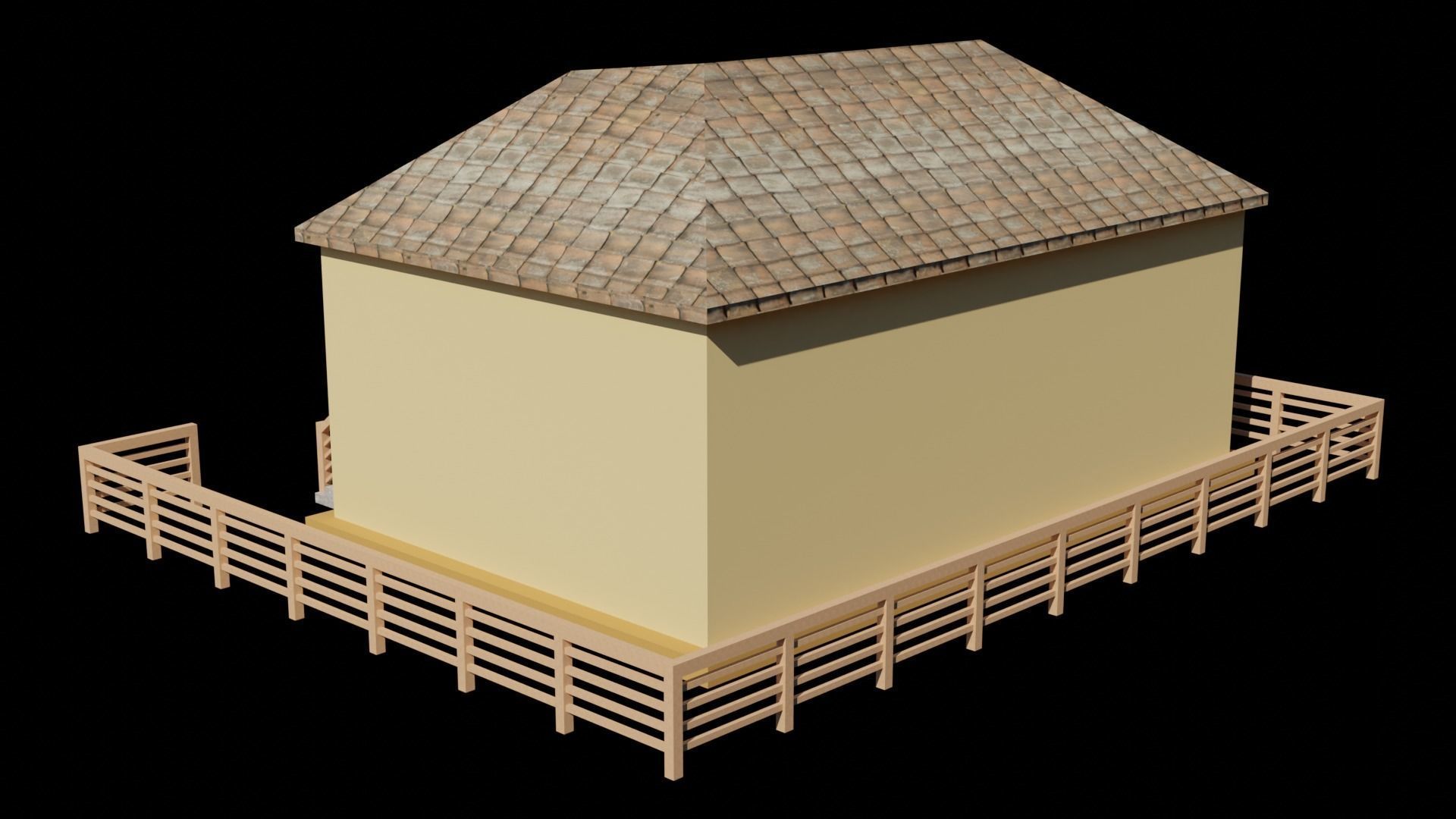 low poly house with wooden fence Low-poly 3D model_5