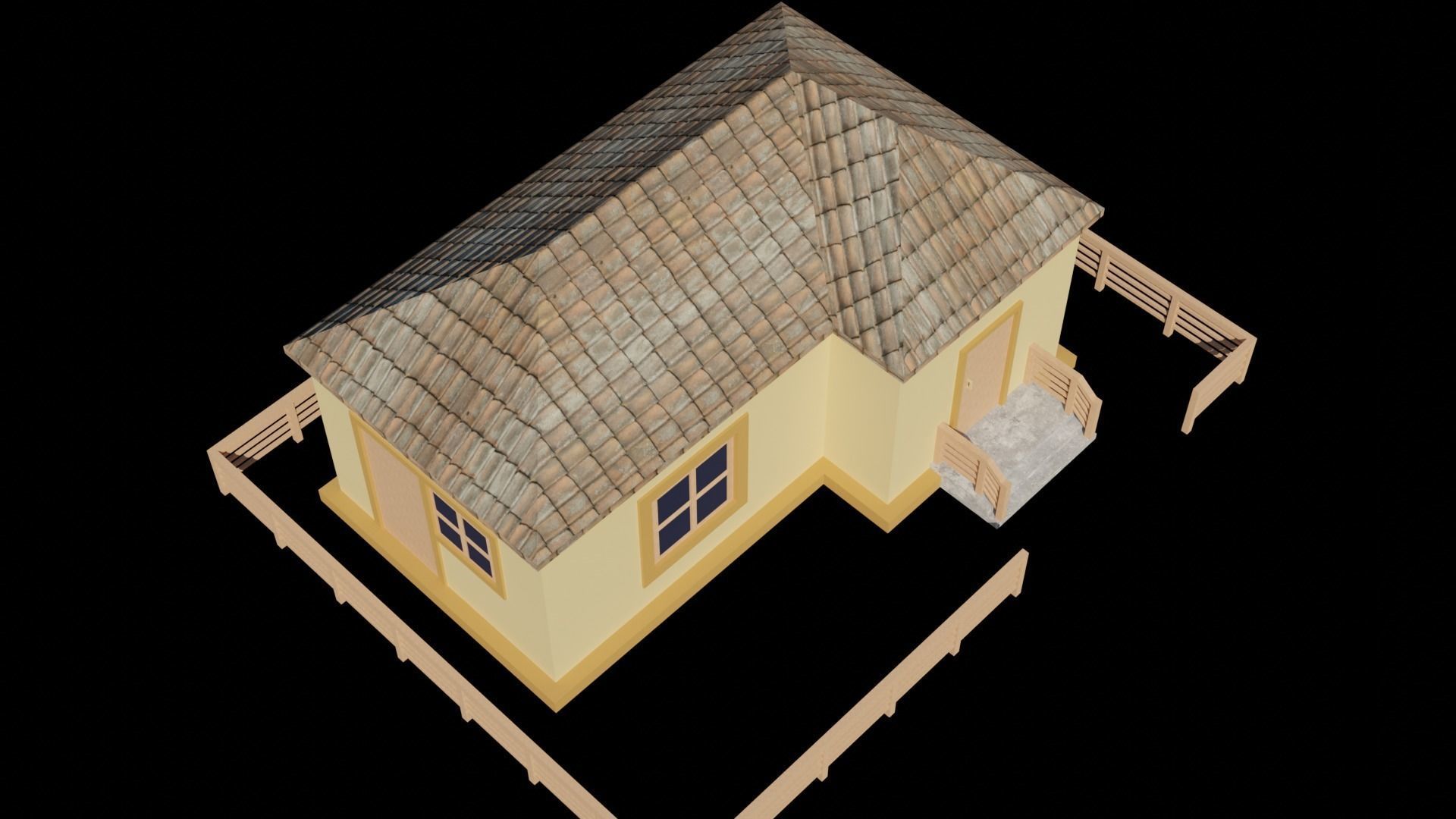 low poly house with wooden fence Low-poly 3D model_2