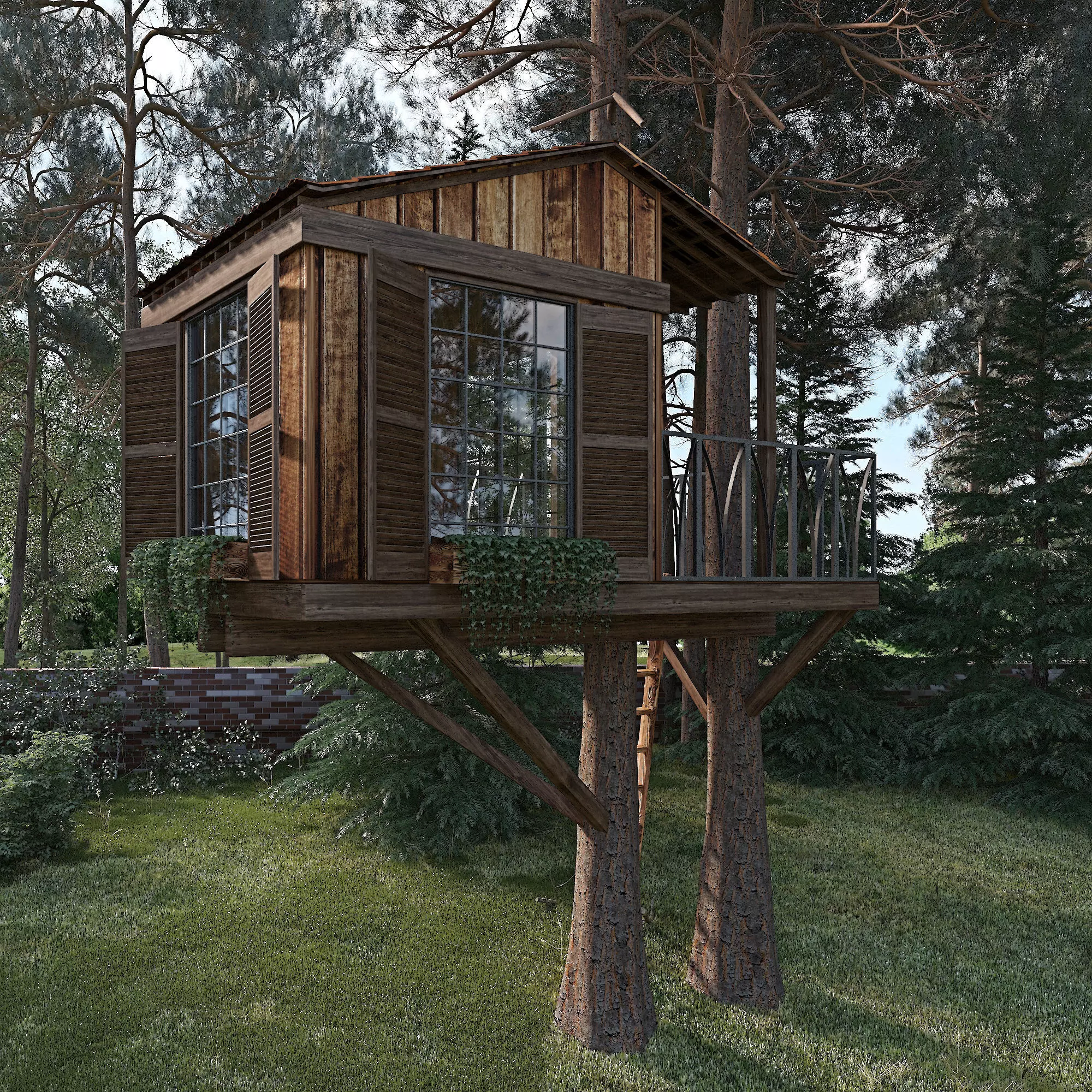 Tree House BW 3D model_0