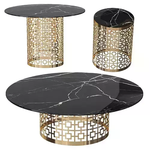 Nancy marble table with gold metal frame 3D model