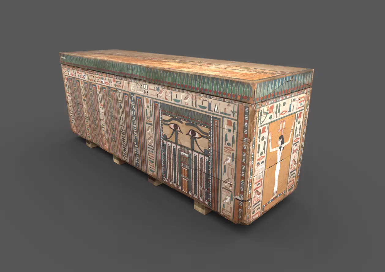 Egyptian Wooden Coffin Low-poly 3D model_0