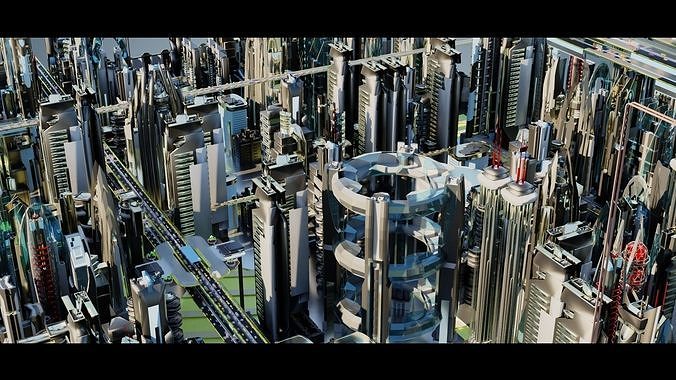 Futuristic-Roads-Cars and City 02 3D Model Collection