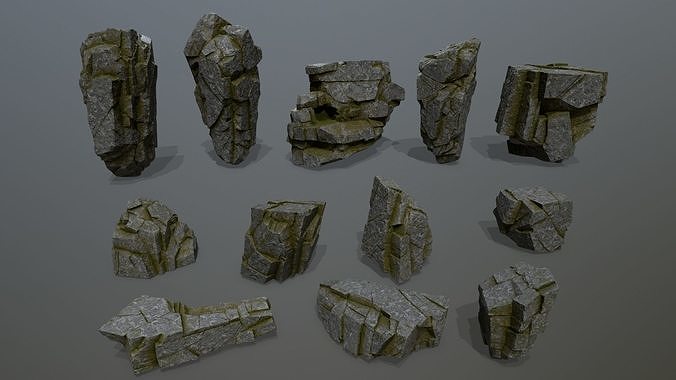 mossy cliff rocks  Low-poly 3D model