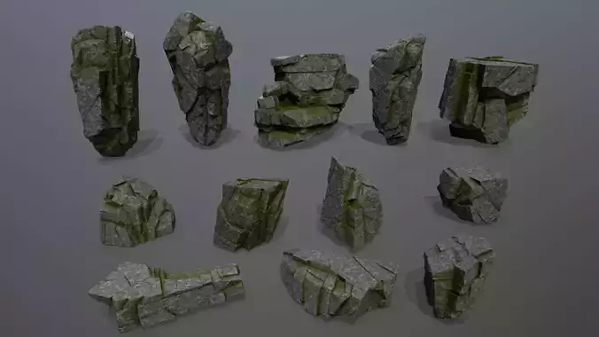 mossy cliff rocks  Low-poly 3D model
