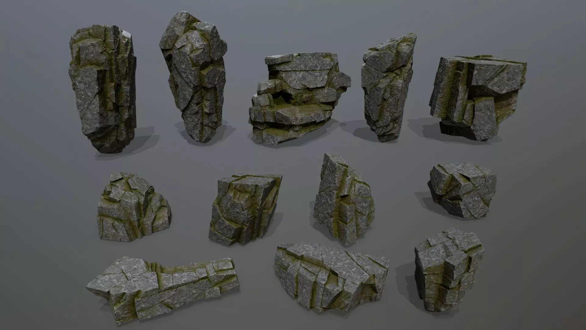 mossy cliff rocks  Low-poly 3D model_0