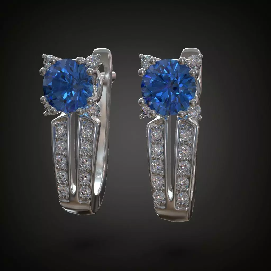 Diamond Earrings english lock gemstone 6 mm Free 3D print model