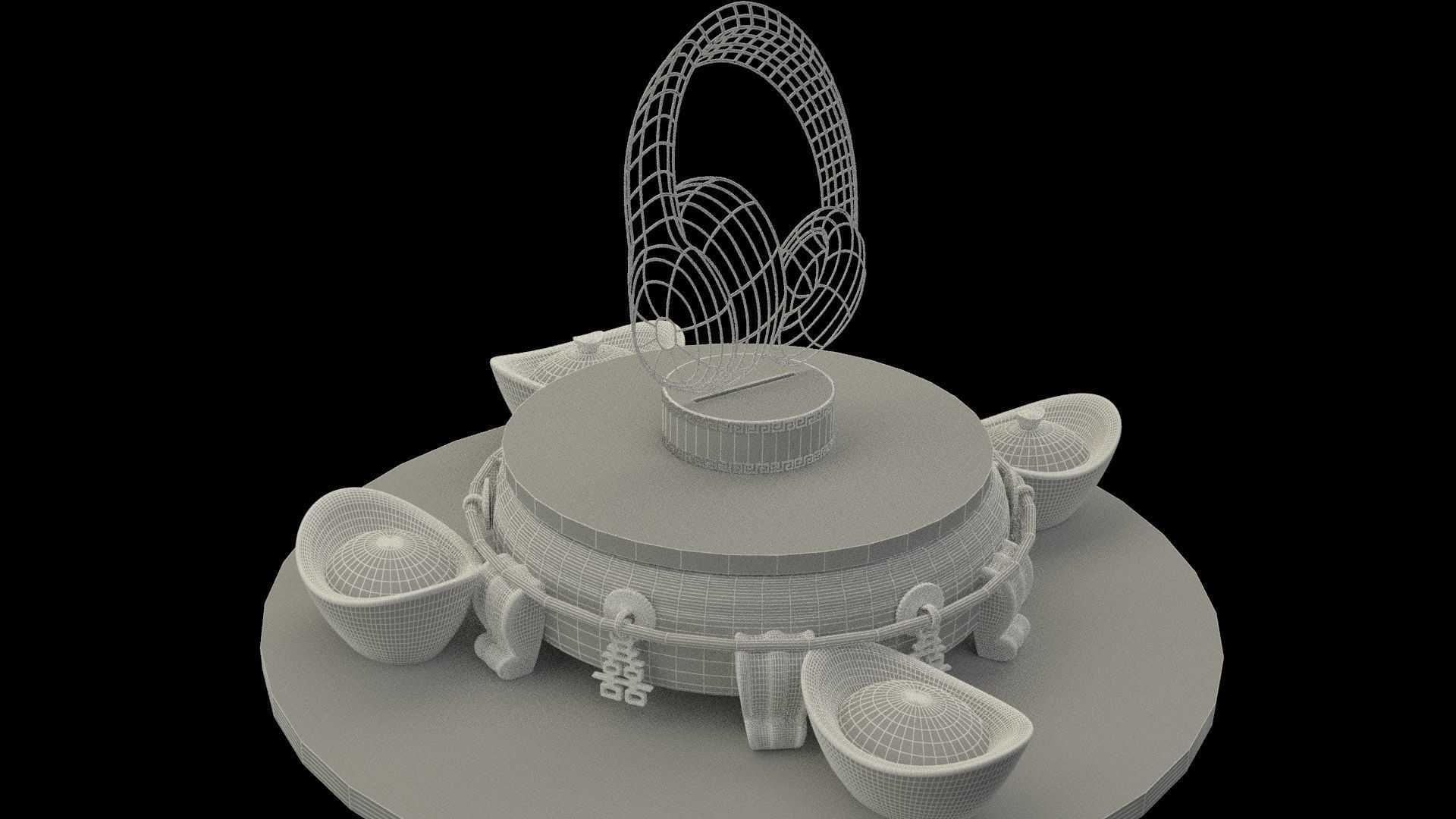 Chinese gold ingot  with neon headphone  3D model_1