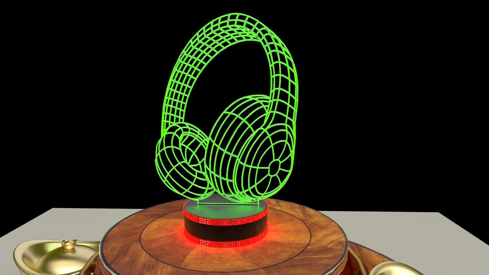 Chinese gold ingot  with neon headphone  3D model_6