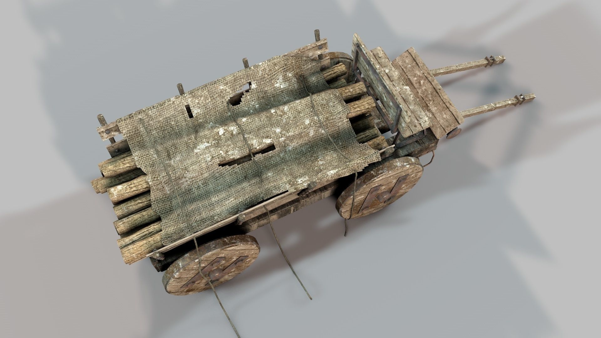 Old Wooden Log Cart 3D model_6
