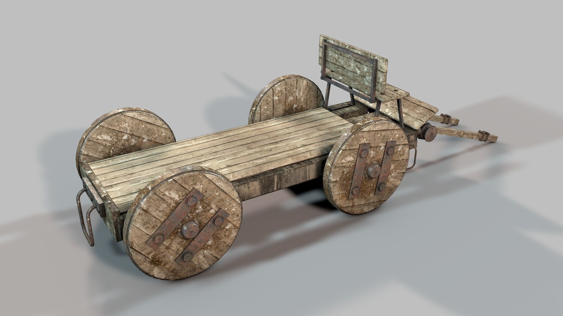 Old Wooden Log Cart 3D model_7