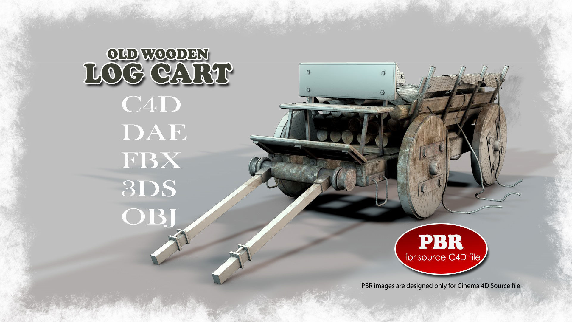 Old Wooden Log Cart 3D model_1