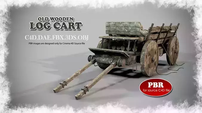 Old Wooden Log Cart 3D model